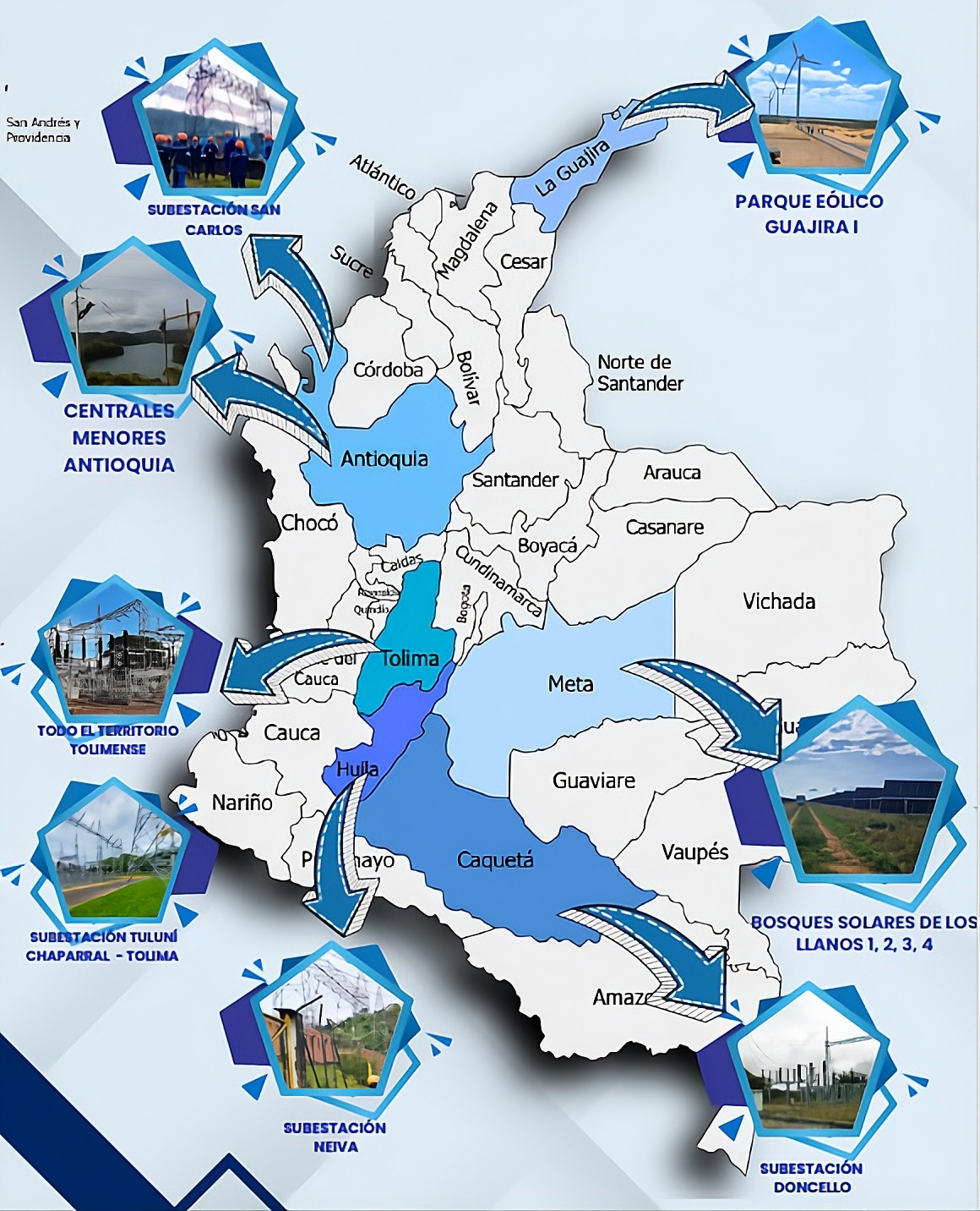 Mapa de cobertura de proyectos HEZA S.A.S. en Colombia